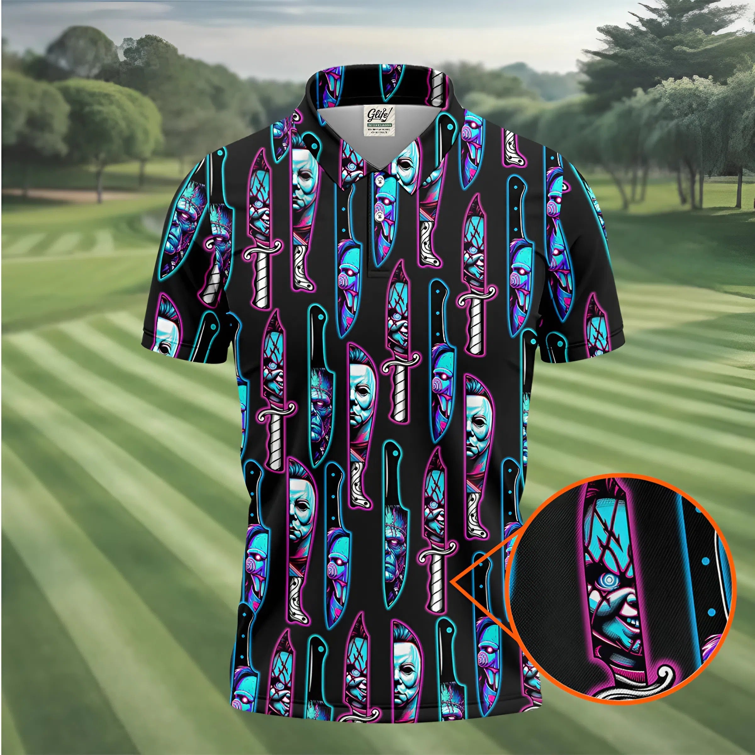 Funny Horror Character Men's Polo Shirt, Horror Movie Shirt, Halloween Golf Shirt, Scary Halloween Shirts, Men Golf Gifts