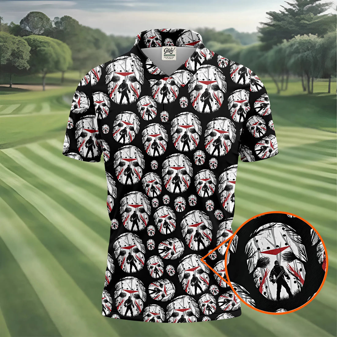 Jason Horror Character Men's Polo Shirt, Horror Movie Shirt, Halloween Golf Shirt, Scary Halloween Shirts
