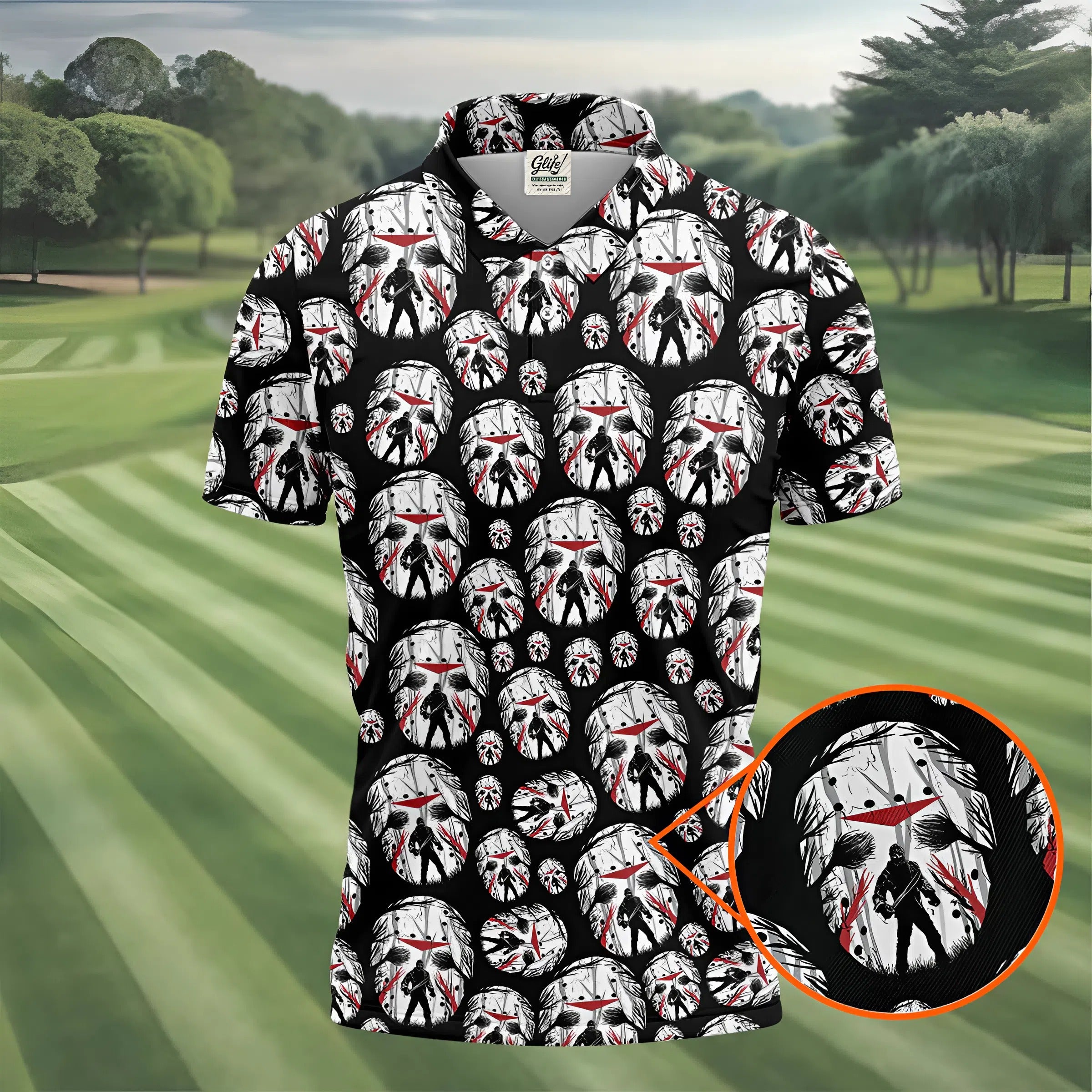Jason Horror Character Men's Polo Shirt, Horror Movie Shirt, Halloween Golf Shirt, Scary Halloween Shirts