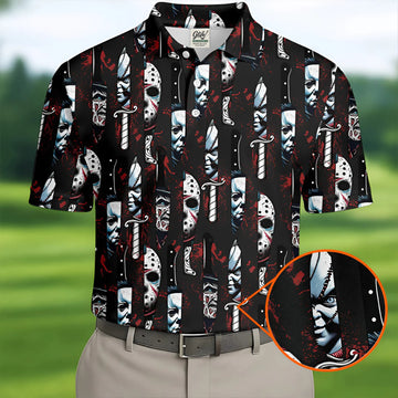 Horror Character Men's Golf Shirt, Horror Movie Shirt, Halloween Golf Shirt, Men Golf Gifts