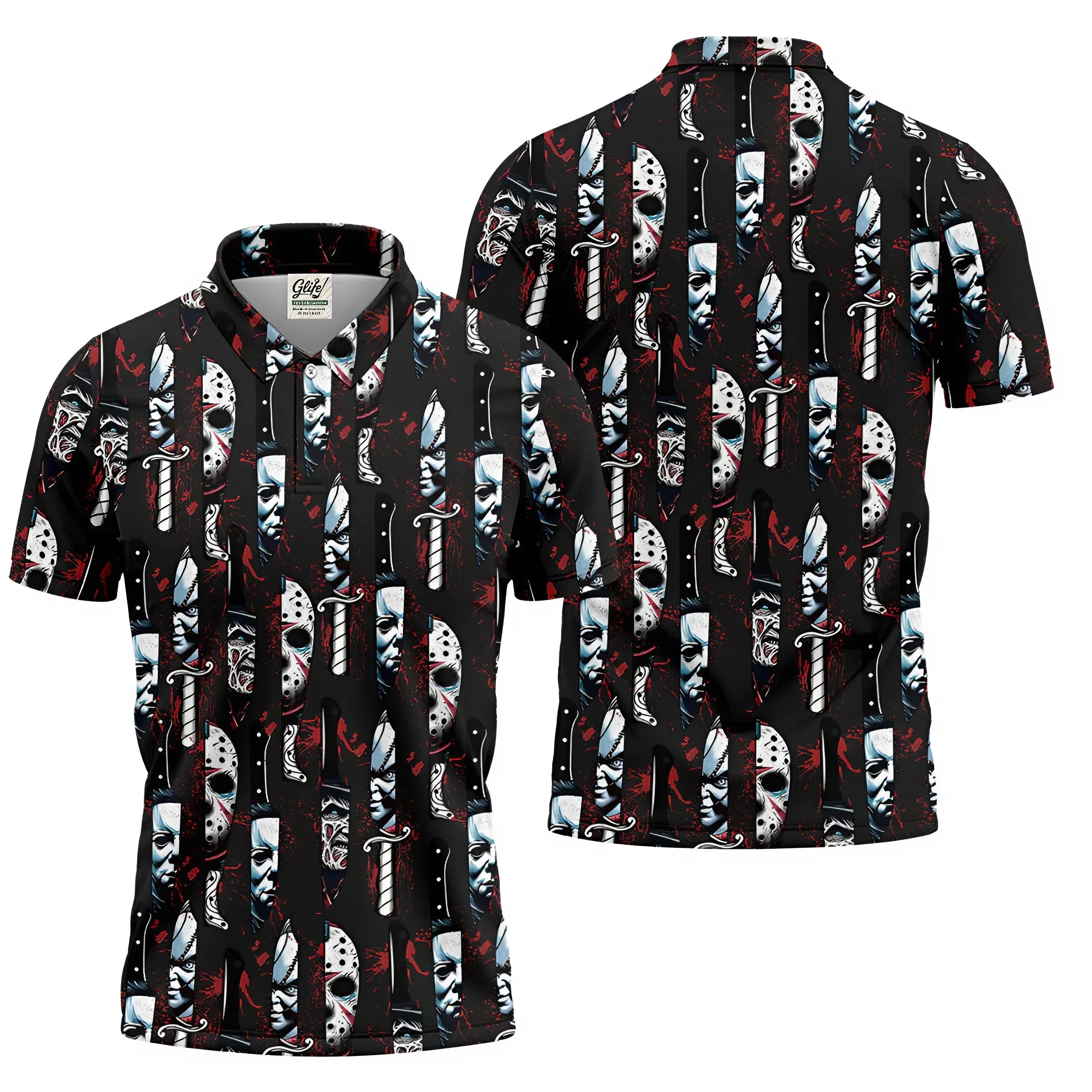 Horror Character Men's Golf Shirt, Horror Movie Shirt, Halloween Golf Shirt, Men Golf Gifts