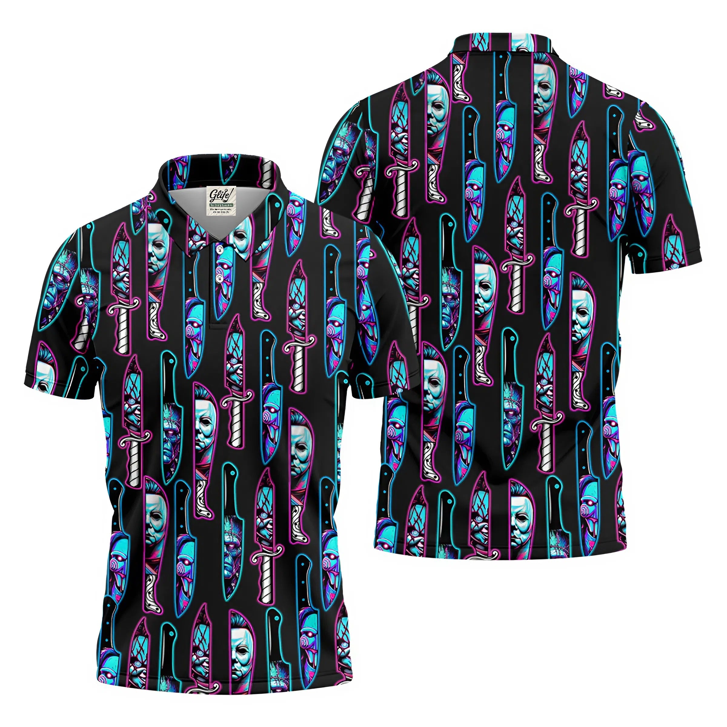 Funny Horror Character Men's Polo Shirt, Horror Movie Shirt, Halloween Golf Shirt, Scary Halloween Shirts, Men Golf Gifts