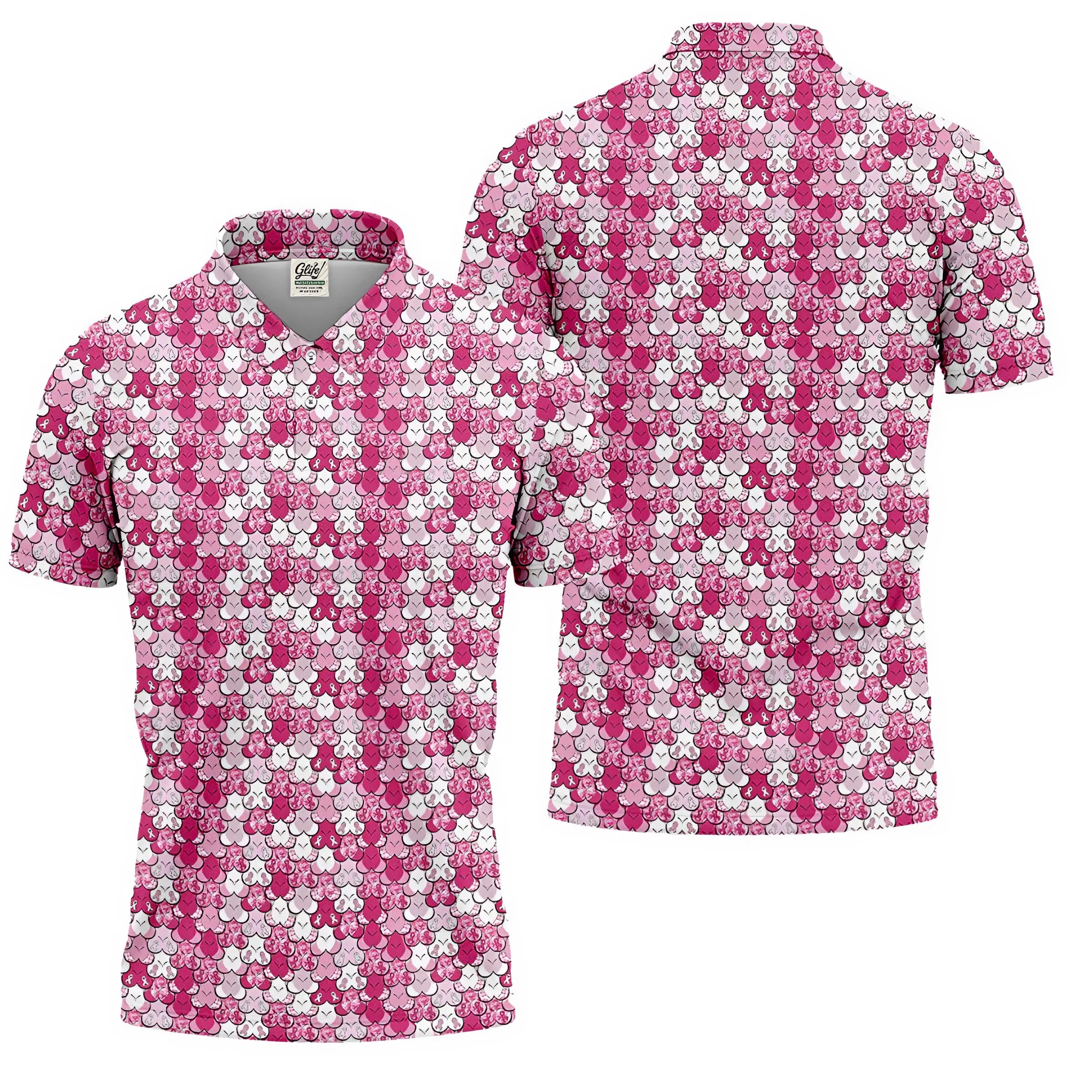 Funny Pink Ribbon Men's Polo Shirt, Breast Cancer Awareness Shirt, Pink Golf Shirt, Men Golf Gift