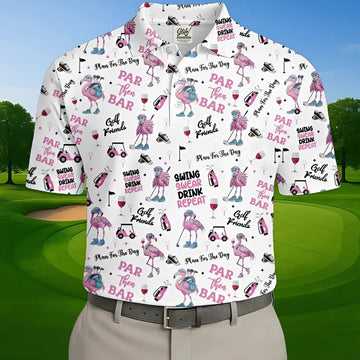 Par Then Bar Flamingo Funny Men Polo Shirt,  US Patriotic Pride Men's Golf Polo Shirt, Patriotic Golf Shirt, USA Golf Shirt