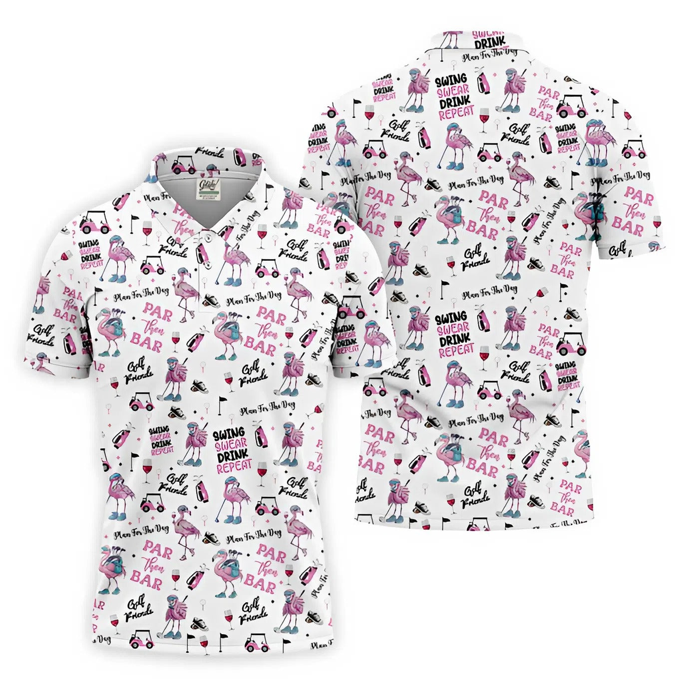 Par Then Bar Flamingo Funny Men Polo Shirt,  US Patriotic Pride Men's Golf Polo Shirt, Patriotic Golf Shirt, USA Golf Shirt