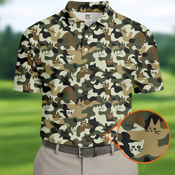 Funny Cat Camo Men's Golf Polo Shirt, Cat Golf Shirt, Funny Golf Shirt, Mens Golf Gift