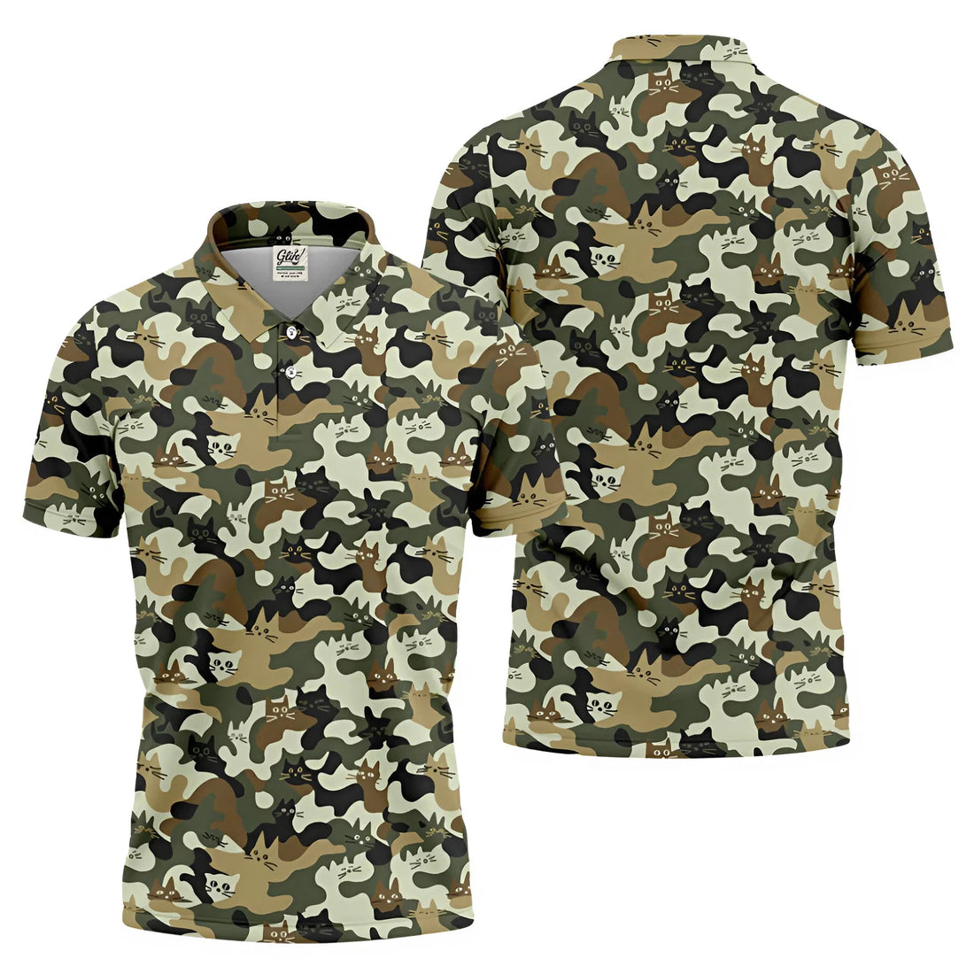 Funny Cat Camo Men's Golf Polo Shirt, Cat Golf Shirt, Funny Golf Shirt, Mens Golf Gift