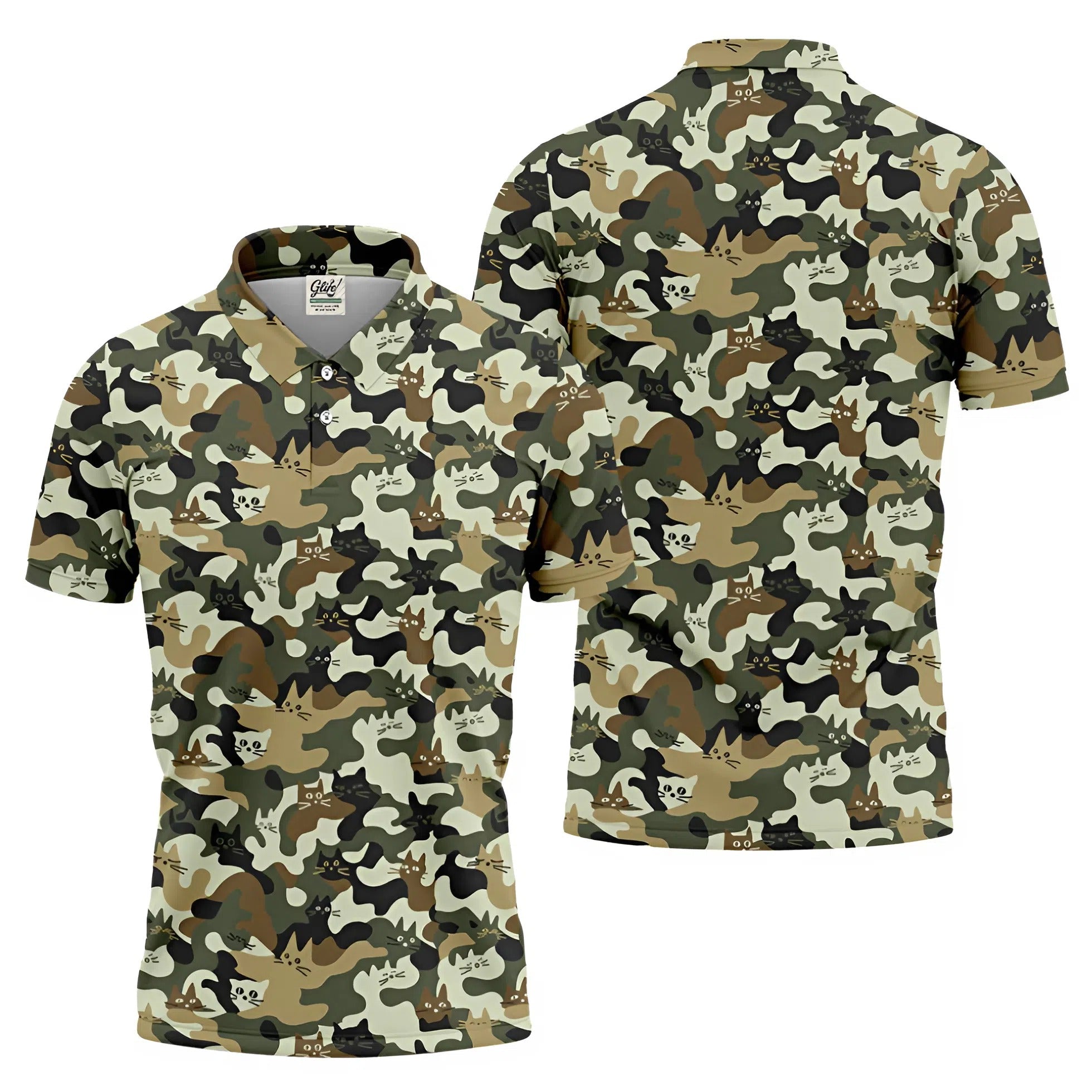Funny Cat Camo Men's Golf Polo Shirt, Cat Golf Shirt, Funny Golf Shirt, Mens Golf Gift