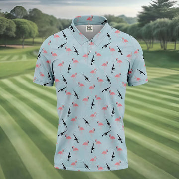 Funny Flamingos Golf Polo Shirt, Golfing Apparel, Mens Golf Gift, Funny Golf Polos
