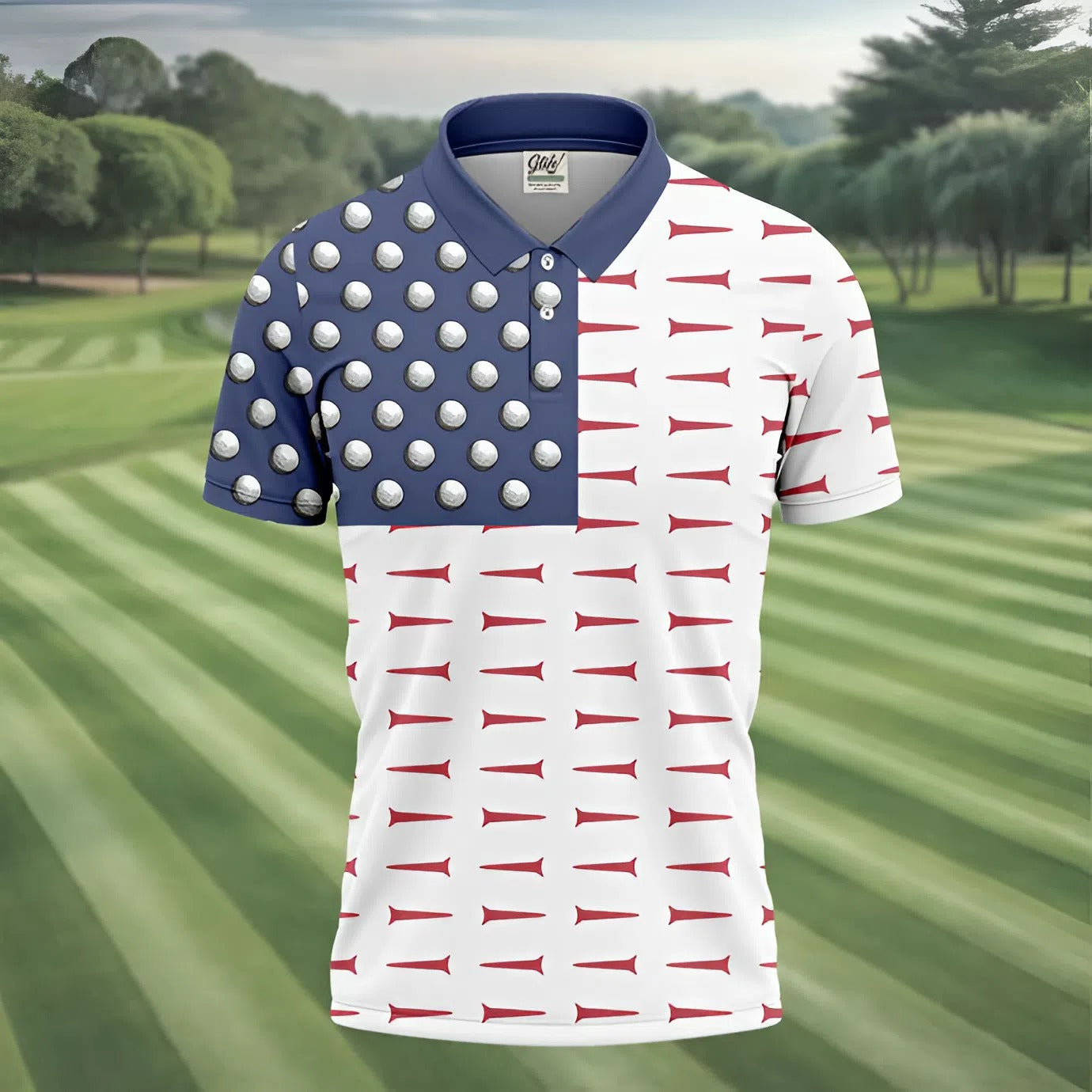 American Flag Men's Golf Polo Shirt, Men's 4th Of July Shirts, USA Golf Shirt, Gifts For Golfing Dad