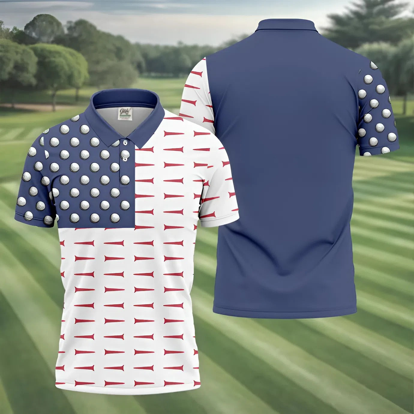 American Flag Men's Golf Polo Shirt, Men's 4th Of July Shirts, USA Golf Shirt, Gifts For Golfing Dad