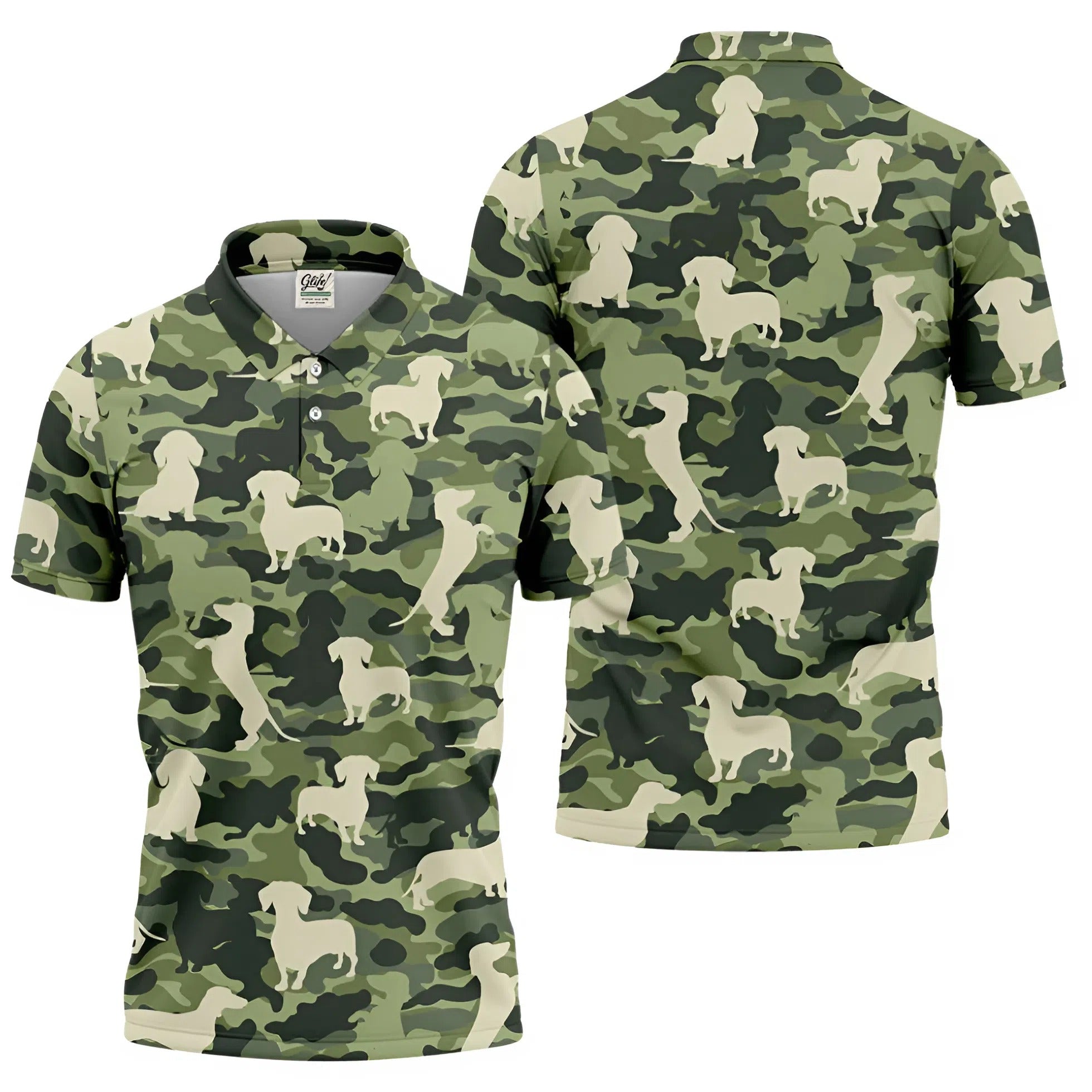 Funny Dachchunds Camo Men's Golf Shirt, Dog Golf Shirt, Funny Golf Shirt, Men Golf Gift