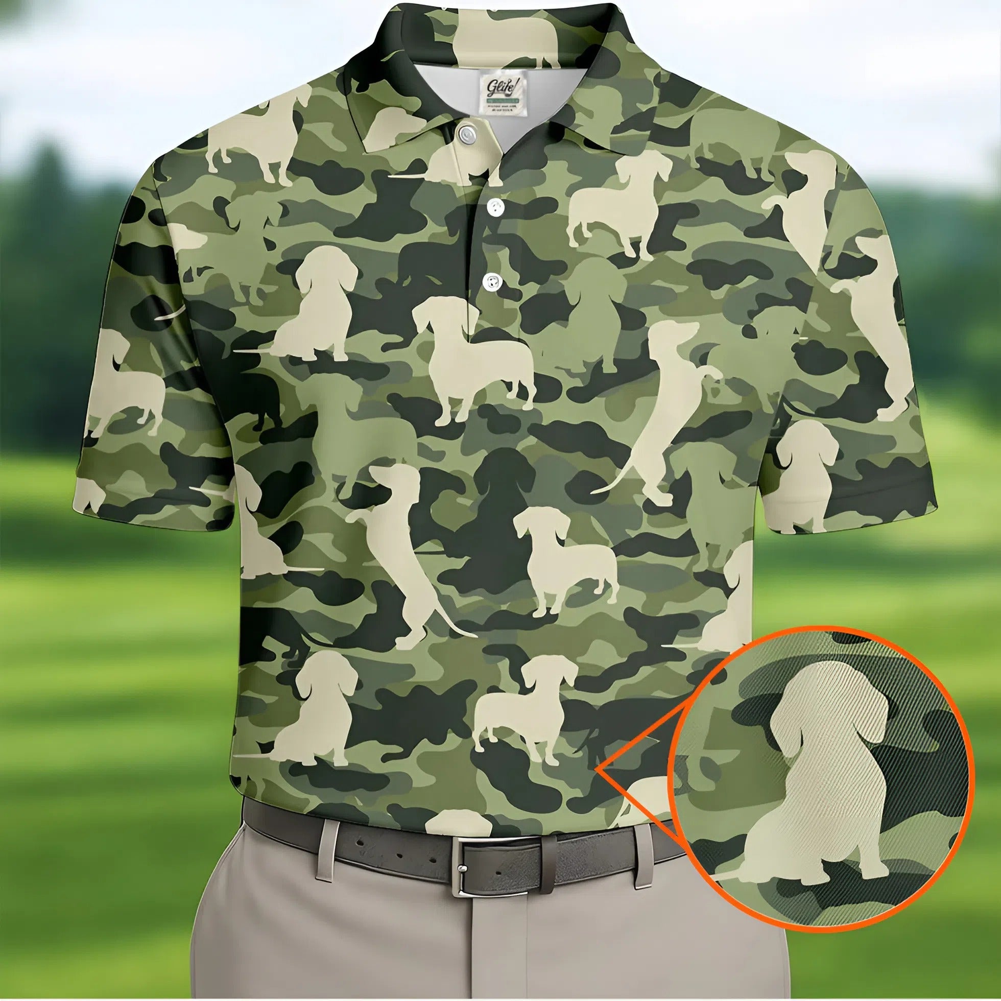 Funny Dachchunds Camo Men's Golf Shirt, Dog Golf Shirt, Funny Golf Shirt, Men Golf Gift