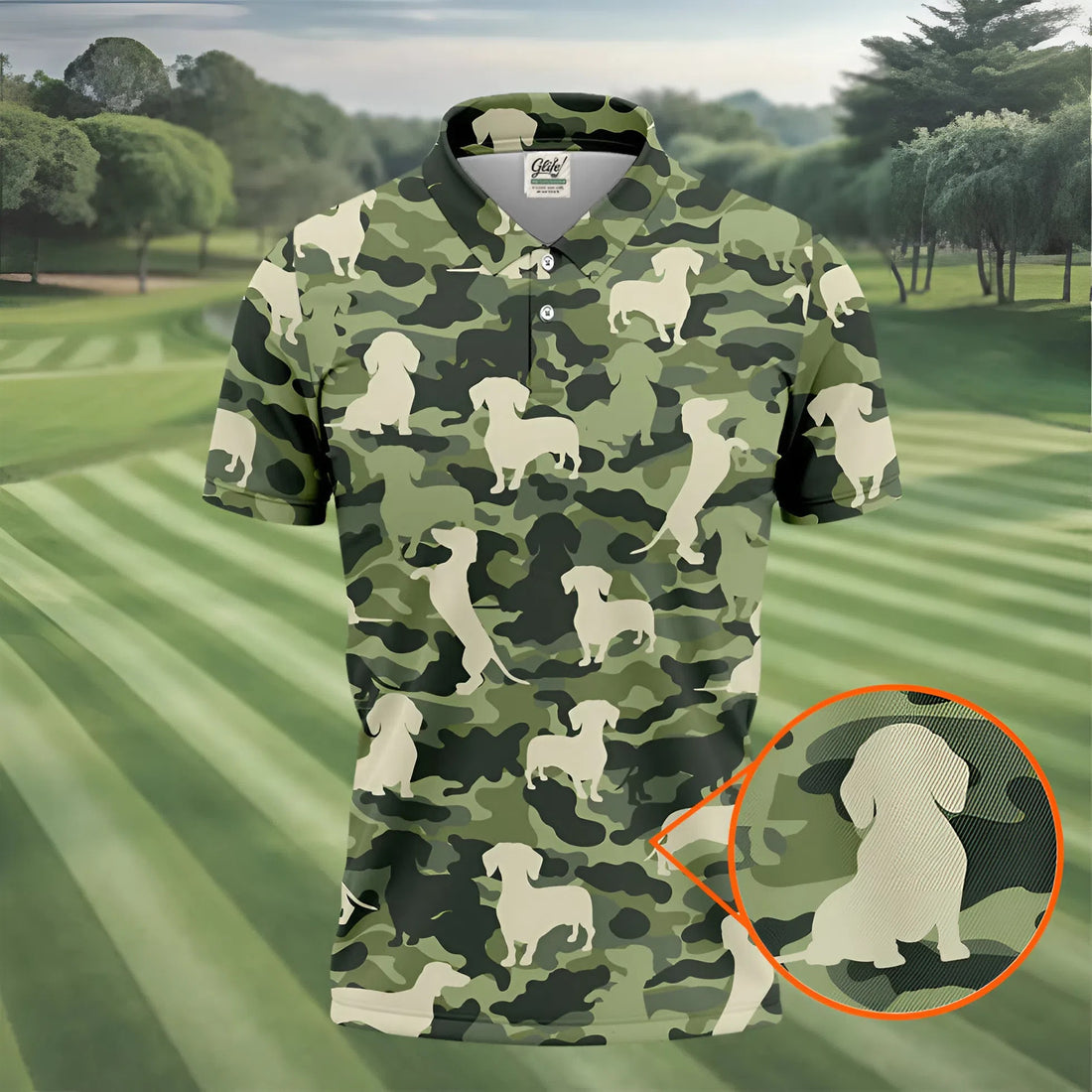 Funny Dachchunds Camo Men's Golf Shirt, Dog Golf Shirt, Funny Golf Shirt, Men Golf Gift