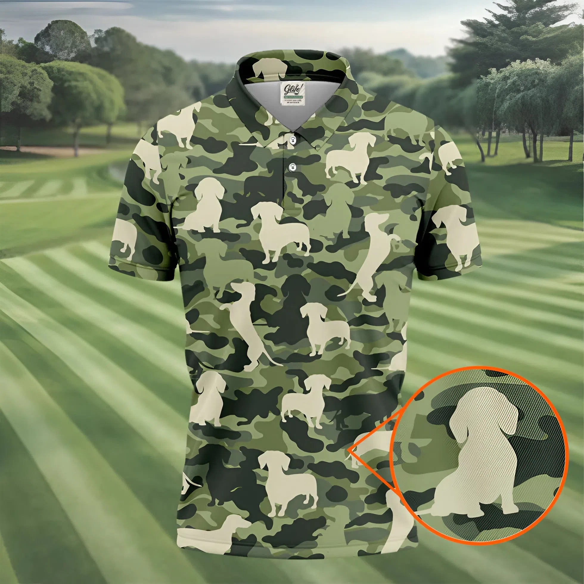Funny Dachchunds Camo Men's Golf Shirt, Dog Golf Shirt, Funny Golf Shirt, Men Golf Gift