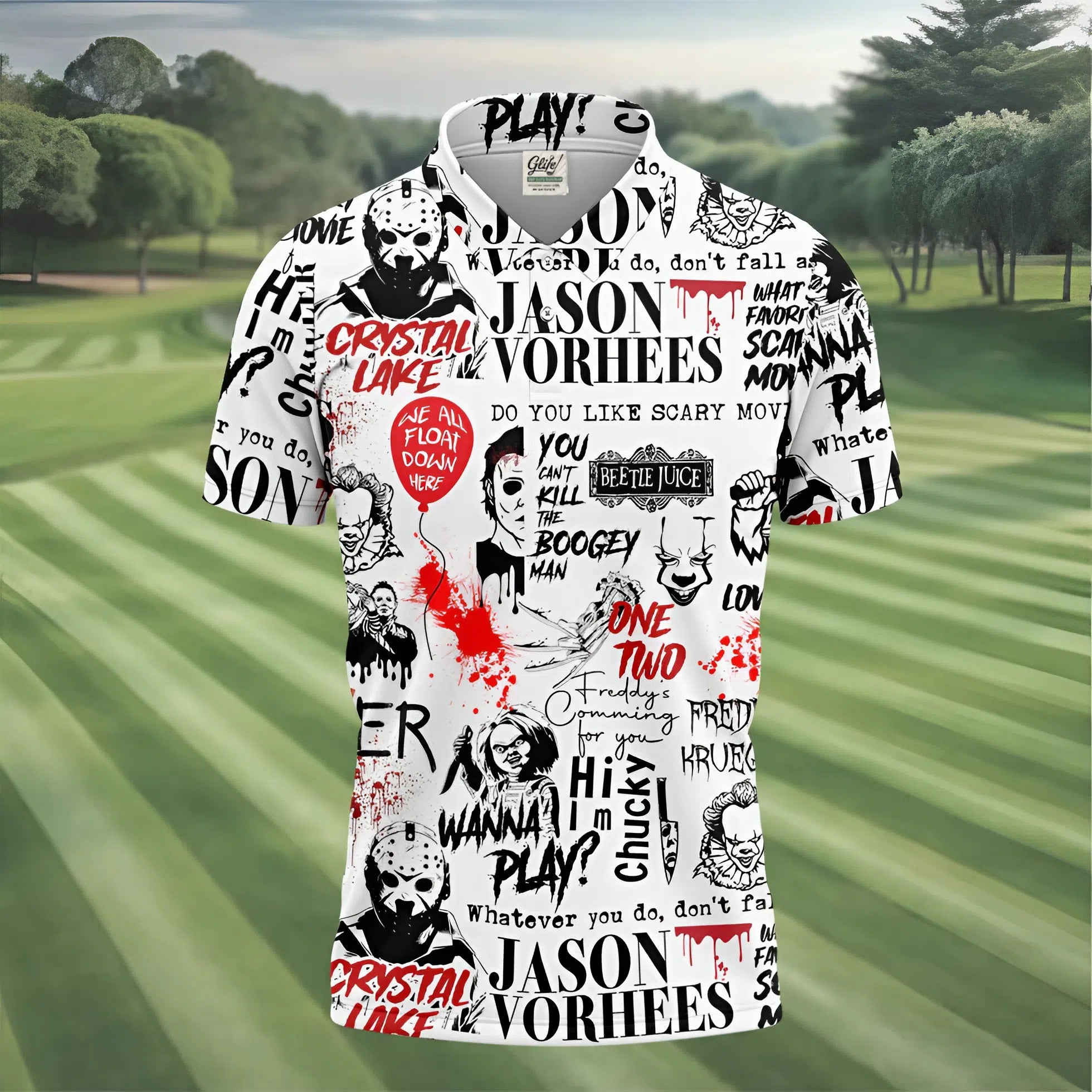 Never Stop Dreaming Halloween Golf Shirt, Mens Funny Golf Shirts, Horror Movie Shirt