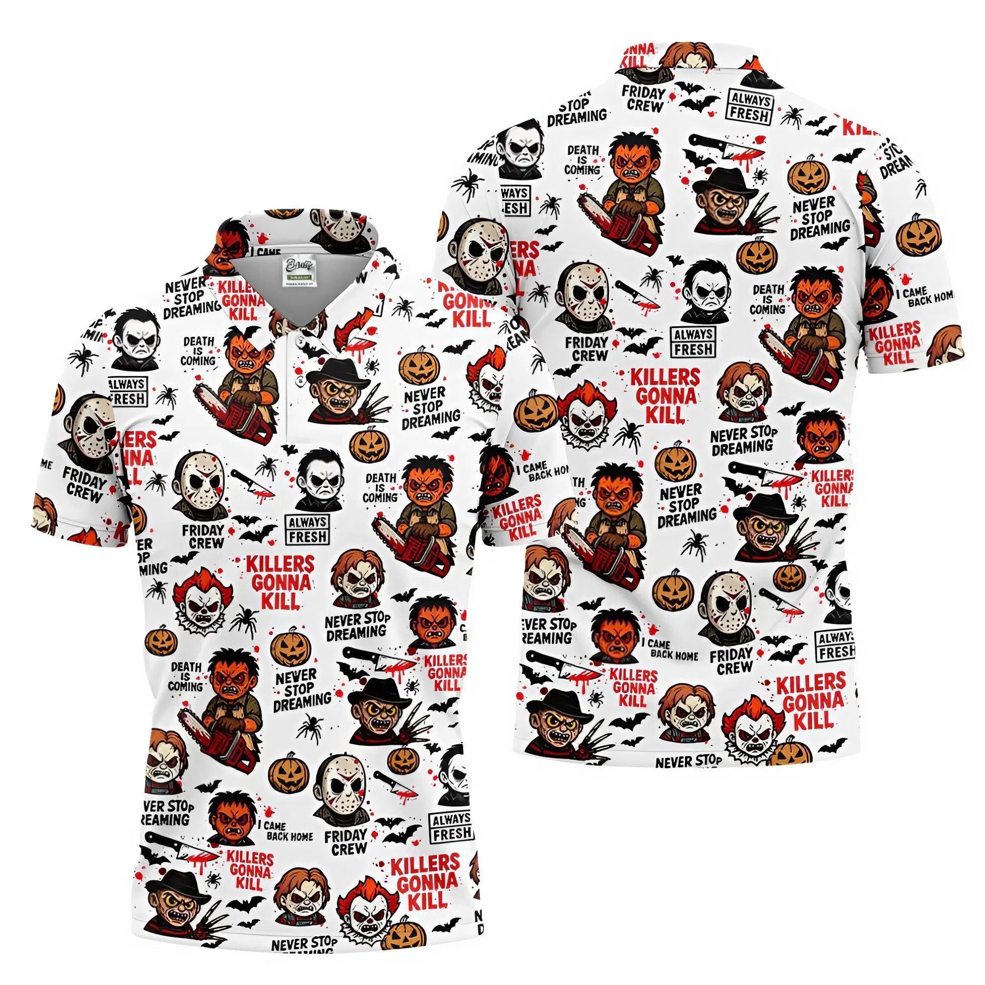 Classic Horror Characters Halloween Golf Shirt, Men's Golf Polo Shirts, Horror Movie Shirt