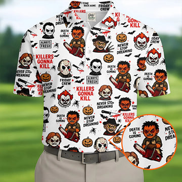 Classic Horror Characters Halloween Golf Shirt, Men's Golf Polo Shirts, Horror Movie Shirt