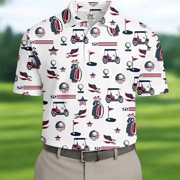 Patriotic USA Men's Golf Polo Shirt, Men's 4th Of July Shirts, USA Golf Shirt, Gifts For Golfing Dad