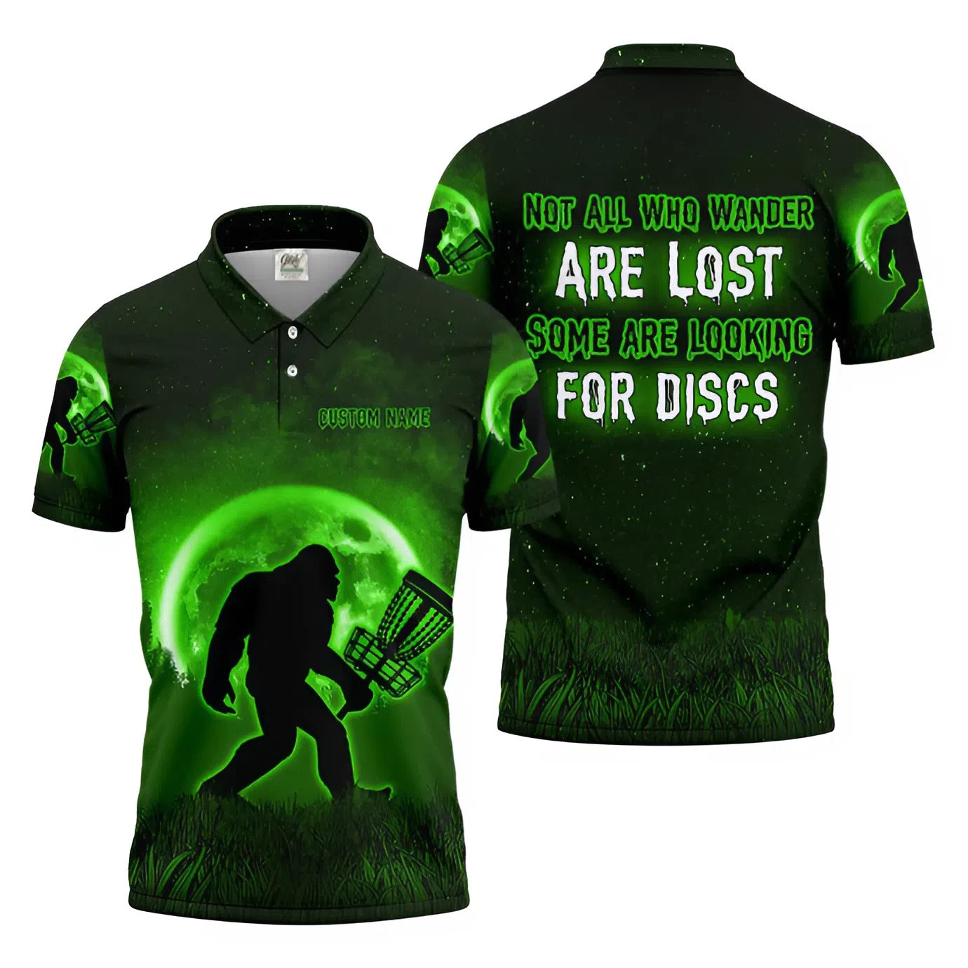 Not All Who Wander Are Lost Bigfoot Disc Golf Shirt, Personalized Golf Shirt, Funny Golf Polo Shirt