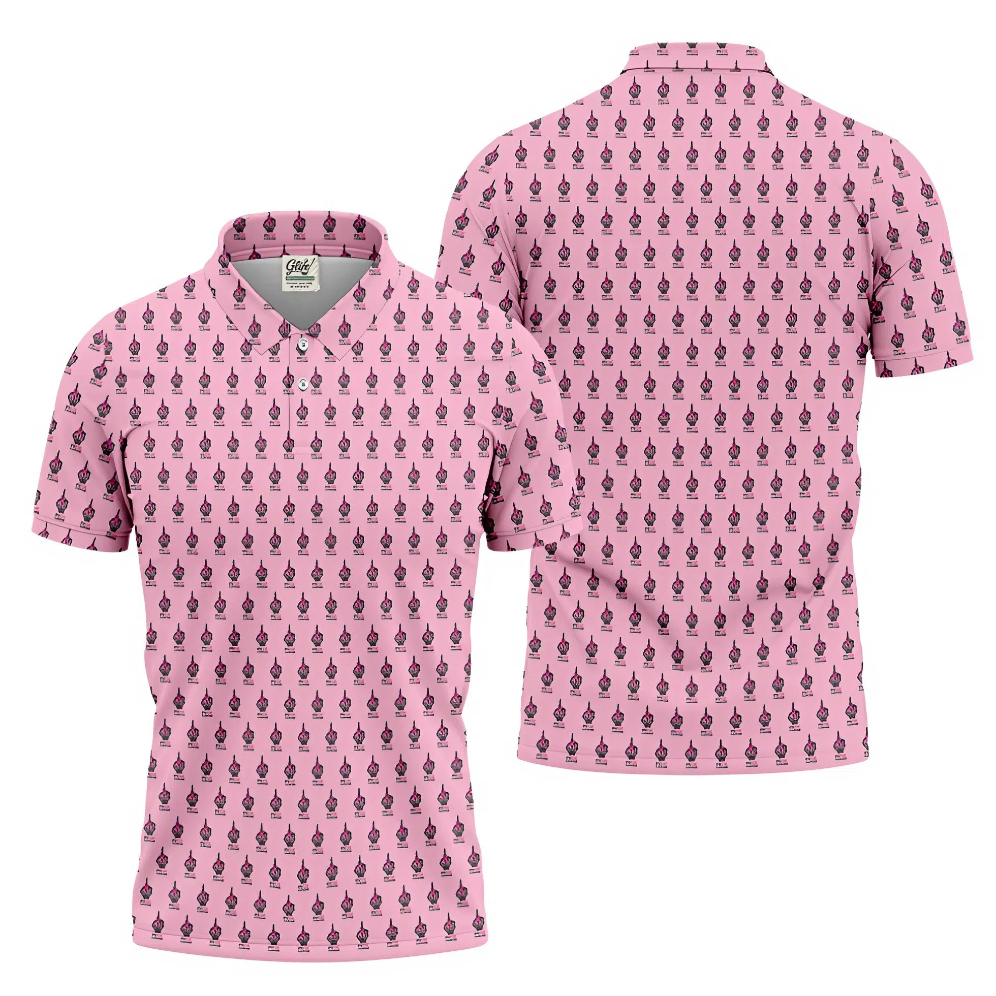 Funny Middle Finger Pink Golf Shirt, Breast Cancer Golf Shirt, Couple Golf Shirt, Matching Golf Shirt