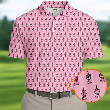 Funny Middle Finger Pink Golf Shirt, Breast Cancer Golf Shirt, Couple Golf Shirt, Matching Golf Shirt