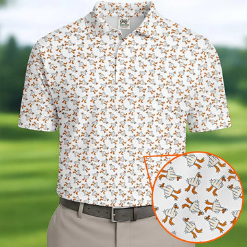 Middle Finger Duck Patterned Golf Polos, Mens Funny Golf Shirts, Mens Golf Polo Shirts, Funny Golf Shirt