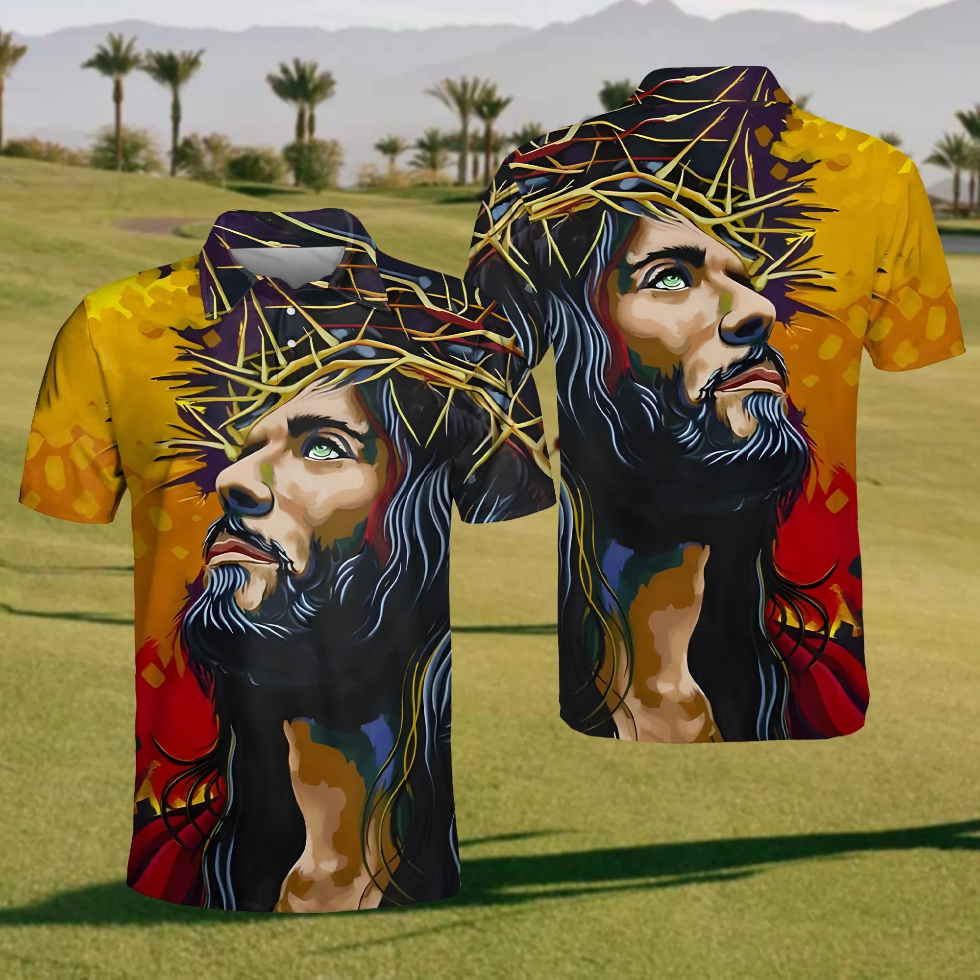 Christ The Redeemer Golf Polo Shirt, Mens Golf Shirt, Christian Shirt For Men