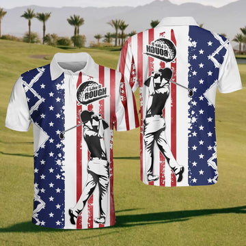 I Like It Rough America Flag Mens Golf Polo Shirt, Mens Golf Gift, Golf Gifts For Golfers