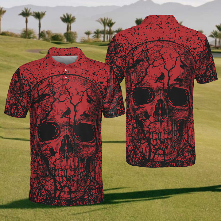 Red Skull Mens Golf Polo Shirt, Mens Goft Shirt, Gift For Golf Lovers