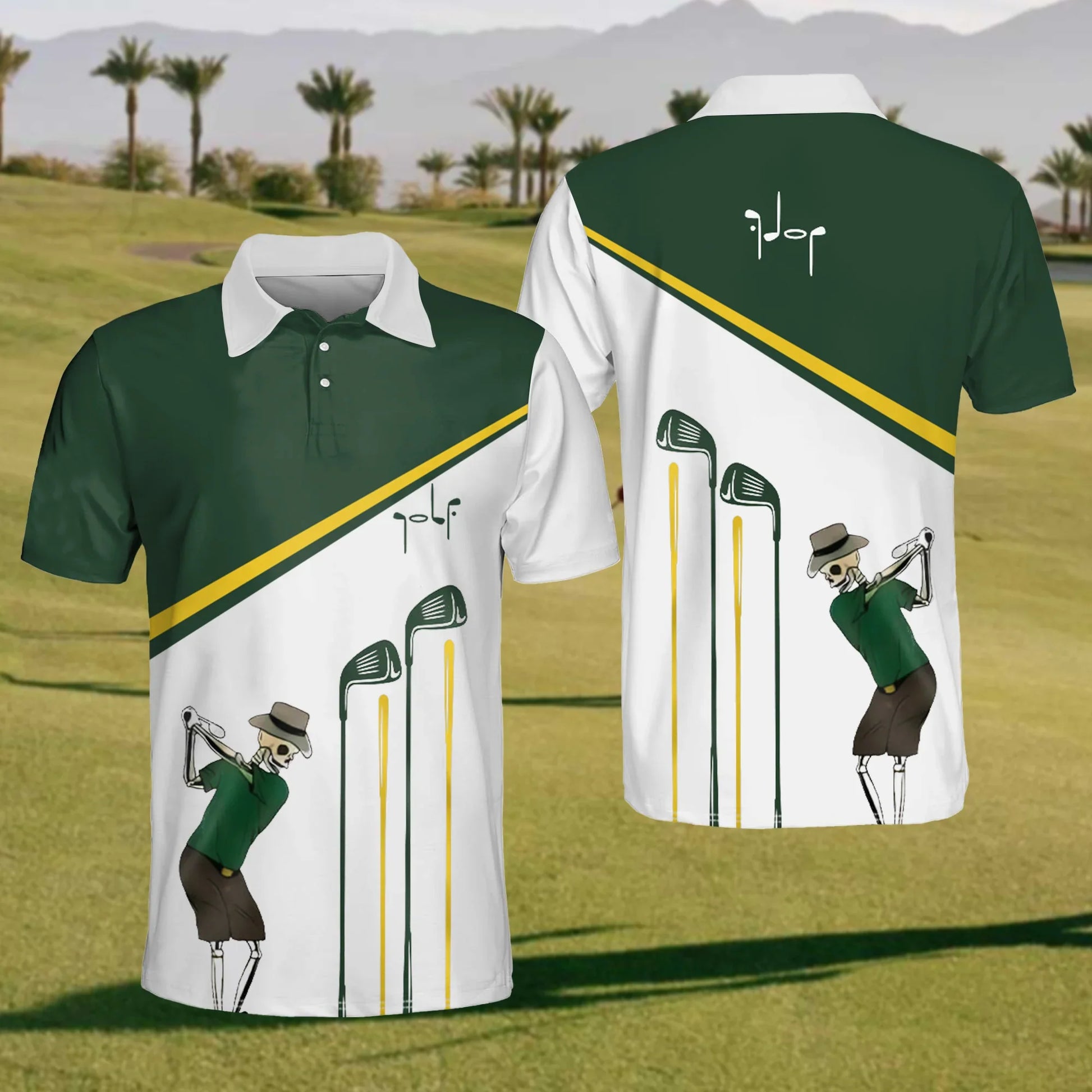 Skeleton Golfer Mens Golf Polo Shirt, Mens Golf Gift, Funny Golf Shirt