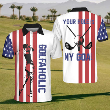 American Golfer Golf Polo Shirt, Mens Golf Shirt, Gift For Golf Lovers, Patriotic Shirt
