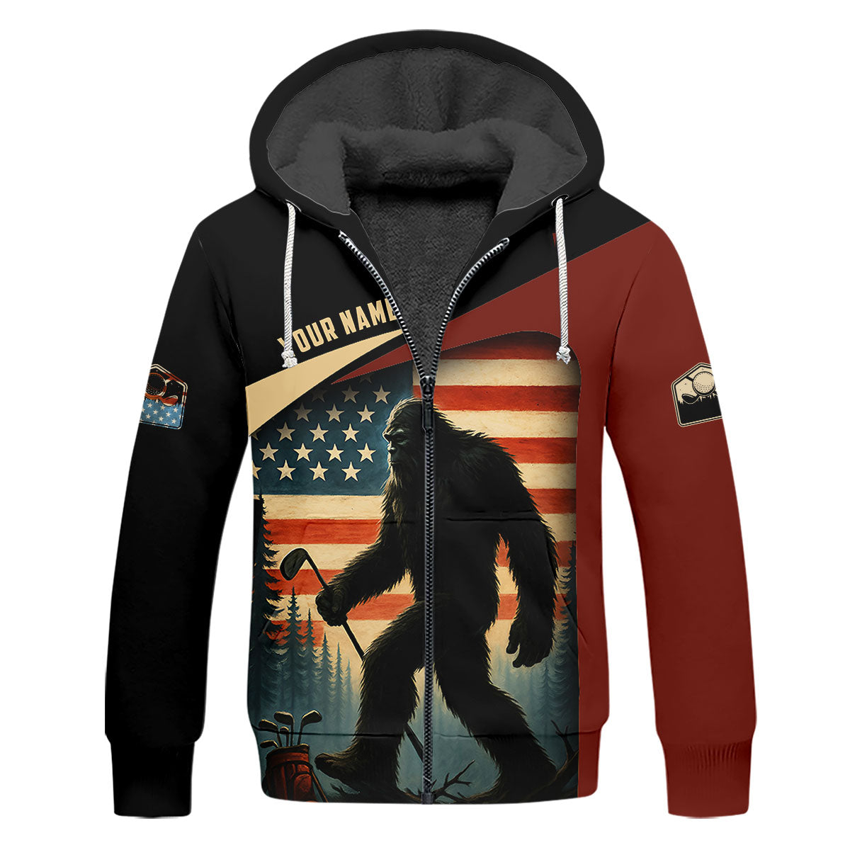 Bigfoot Golf Shirt, Patriotic Golf Polo Shirts, Men's Long Seeve Golf Shirts, Golf Gifts For Men