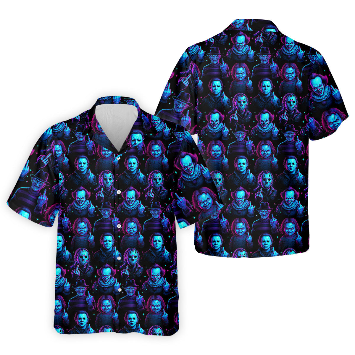 Funny Middle Finger Men's Golf Shirt, Horror Character Shirt, Halloween Golf Shirt, Scary Halloween Shirts