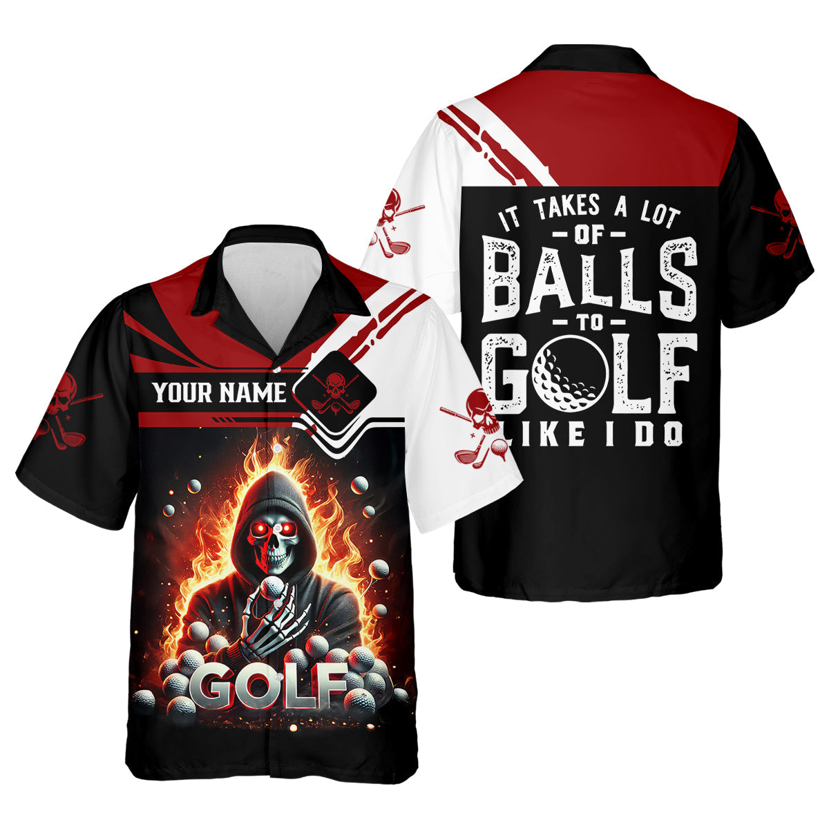 It Takes A Lot of Balls to Golf Like I Do Custom Funny Skull Golf Polo Shirt, Dad Golf Gifts