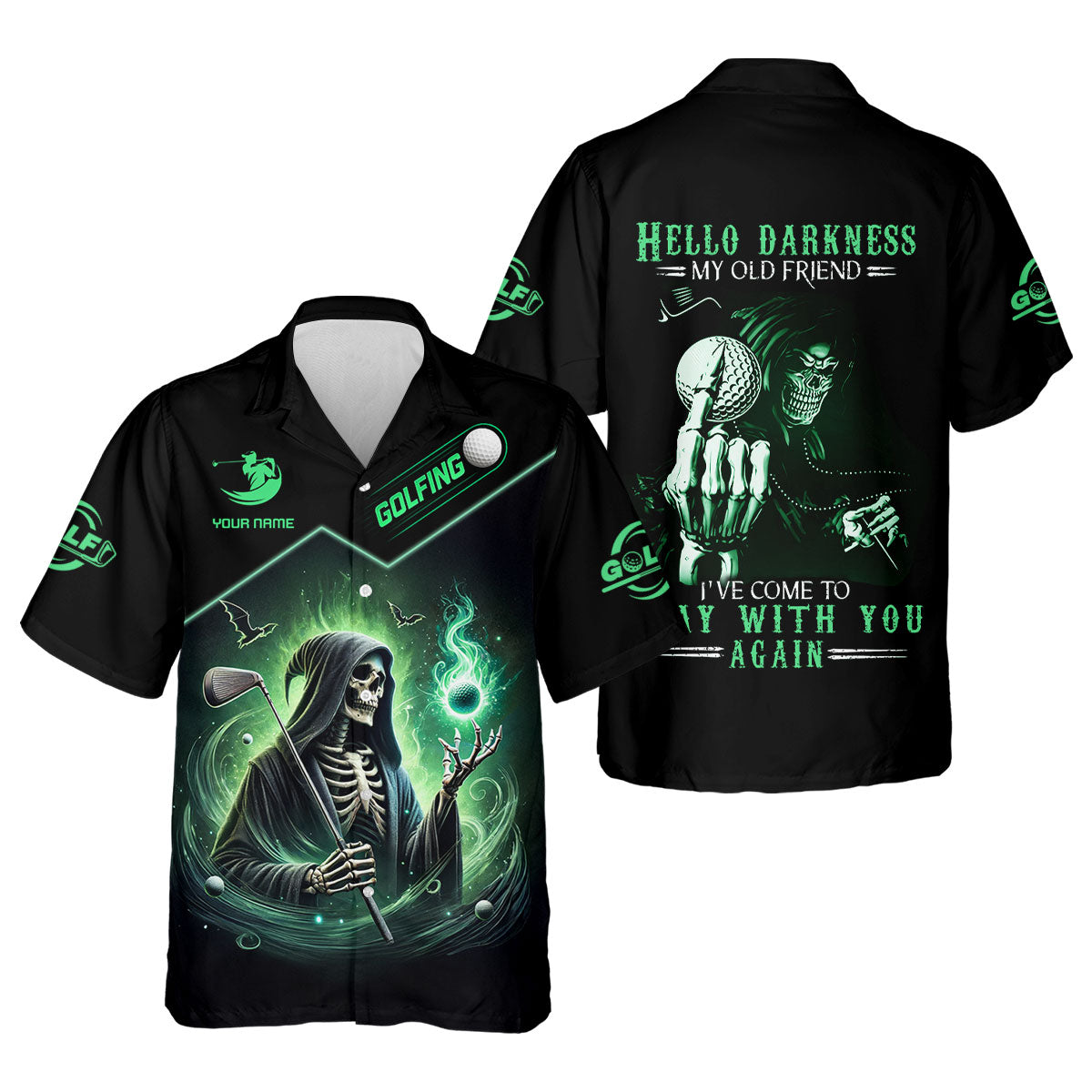 Hello Darkness Custom Men's Golf Polo Shirt, Funny Skull Golf Shirt, Dad Golf Gift