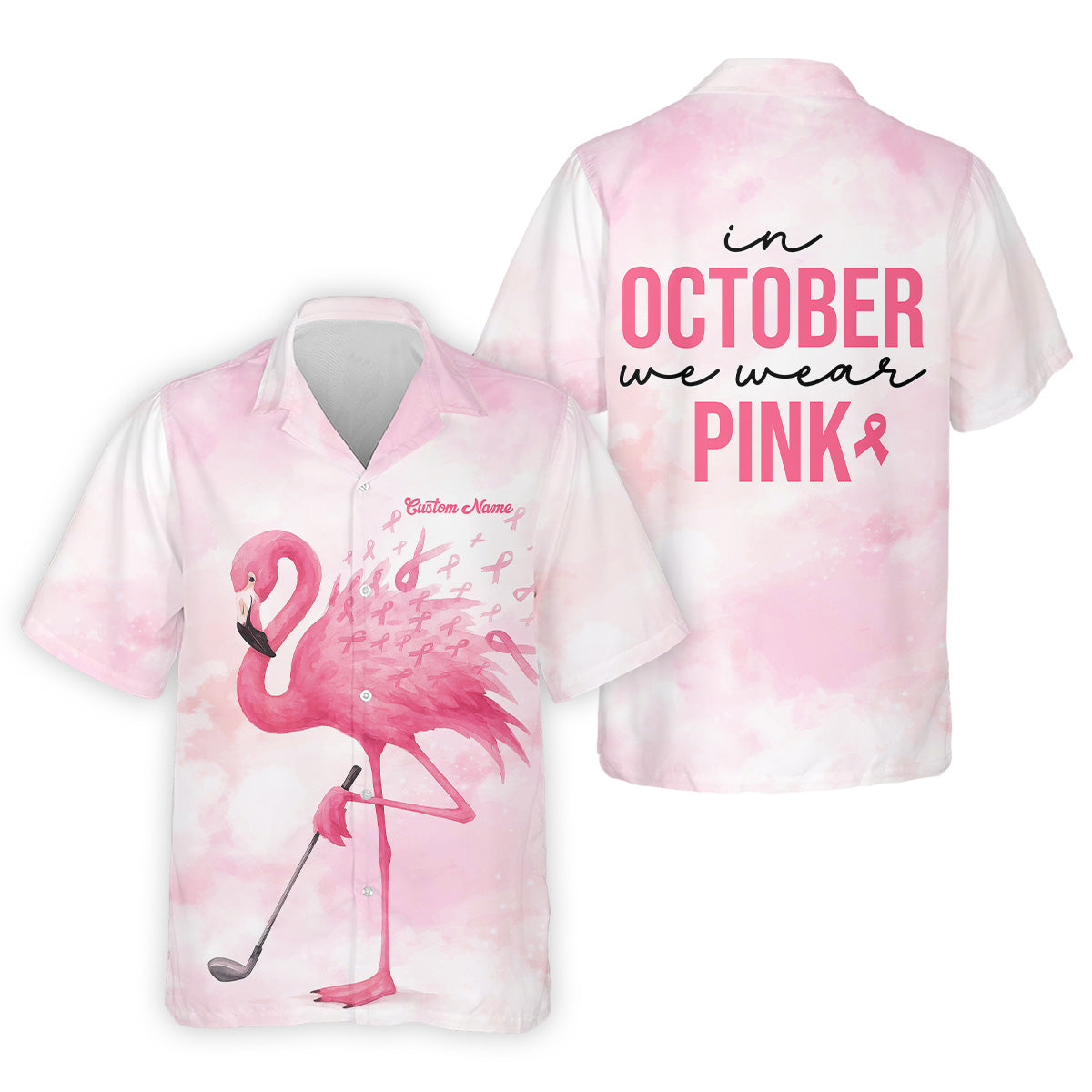 In October We Wear Pink Golf Shirt, Breast Cancer Awareness Shirts, Men Golf Polo Shirt, Golf Gift For Men