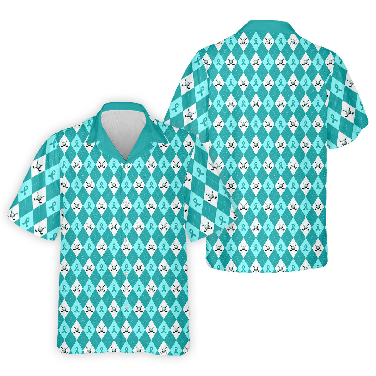 Ovarian Cancer Teal Argyle Men's Golf Polo Shirt, Ovarian Cancer Awareness Shirt, Golf Gift For Men