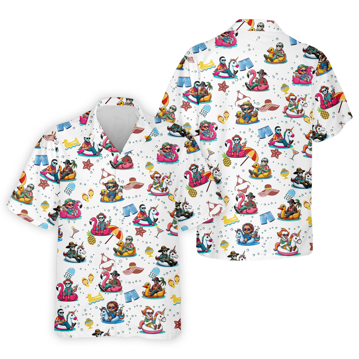 Funny Horror Character Pool Party Hawaiian Shirt, Halloween Movie Shirt, Horror Movie Shirt, Funny Hawaiian Shirt