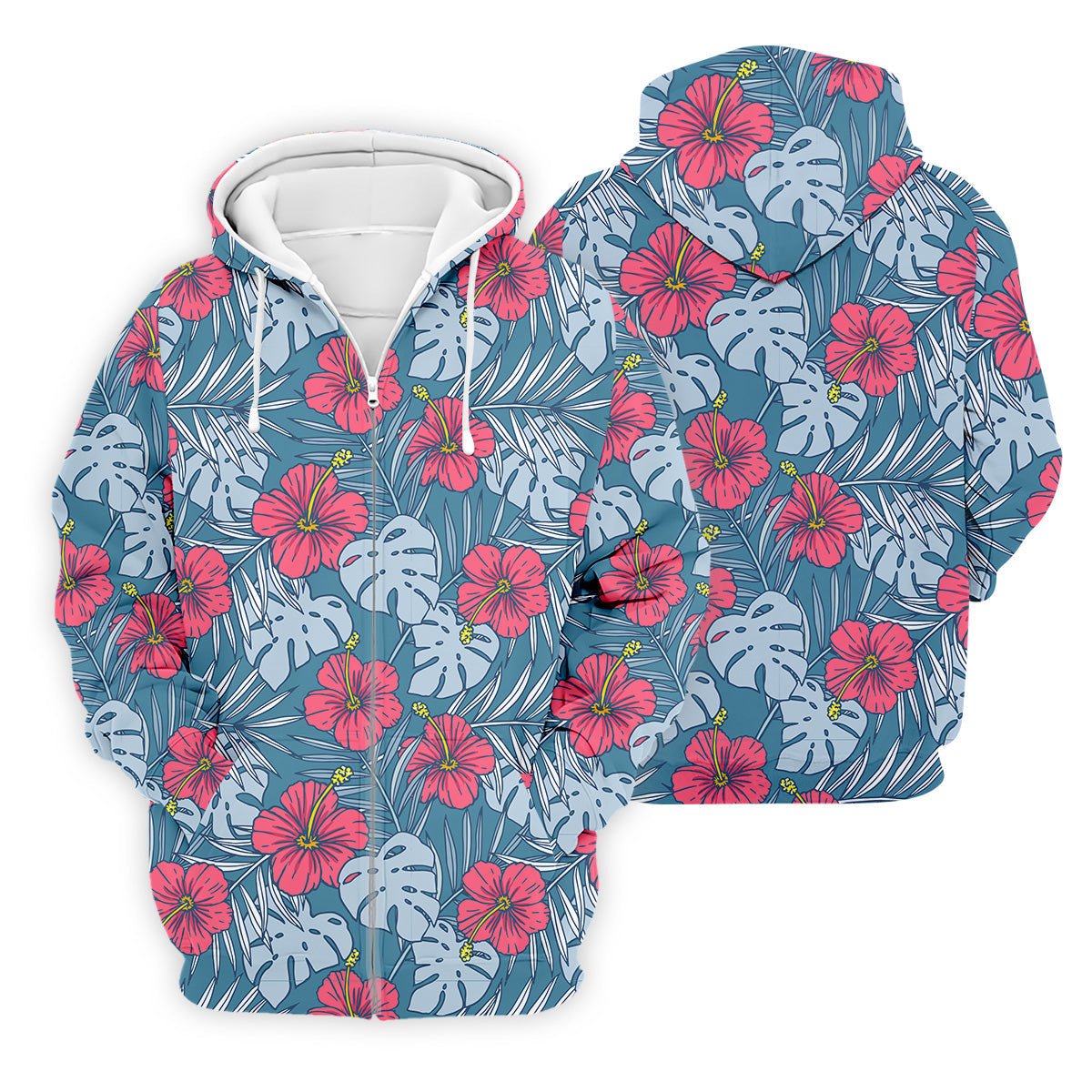 Hibiscus Flower And Leaf Patterned Golf Shirts, Men Golf Polo, Hawaiian Polo Golf Shirts, Matching Golf Shirts