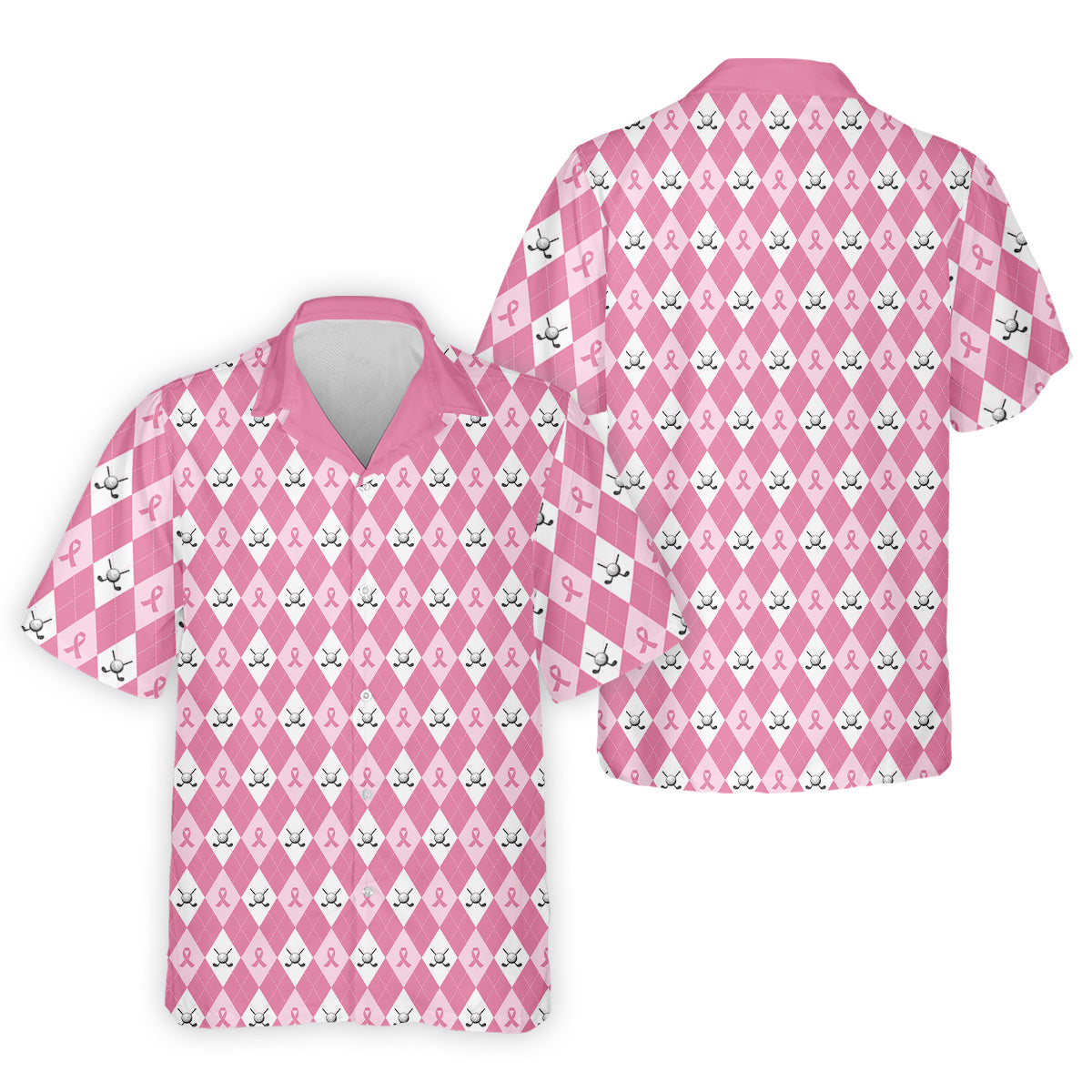 Breast Cancer Golf Shirt, Pink Golf Shirt Men, Pink Argyle Golf Shirt, Breast Cancer Awareness Shirts