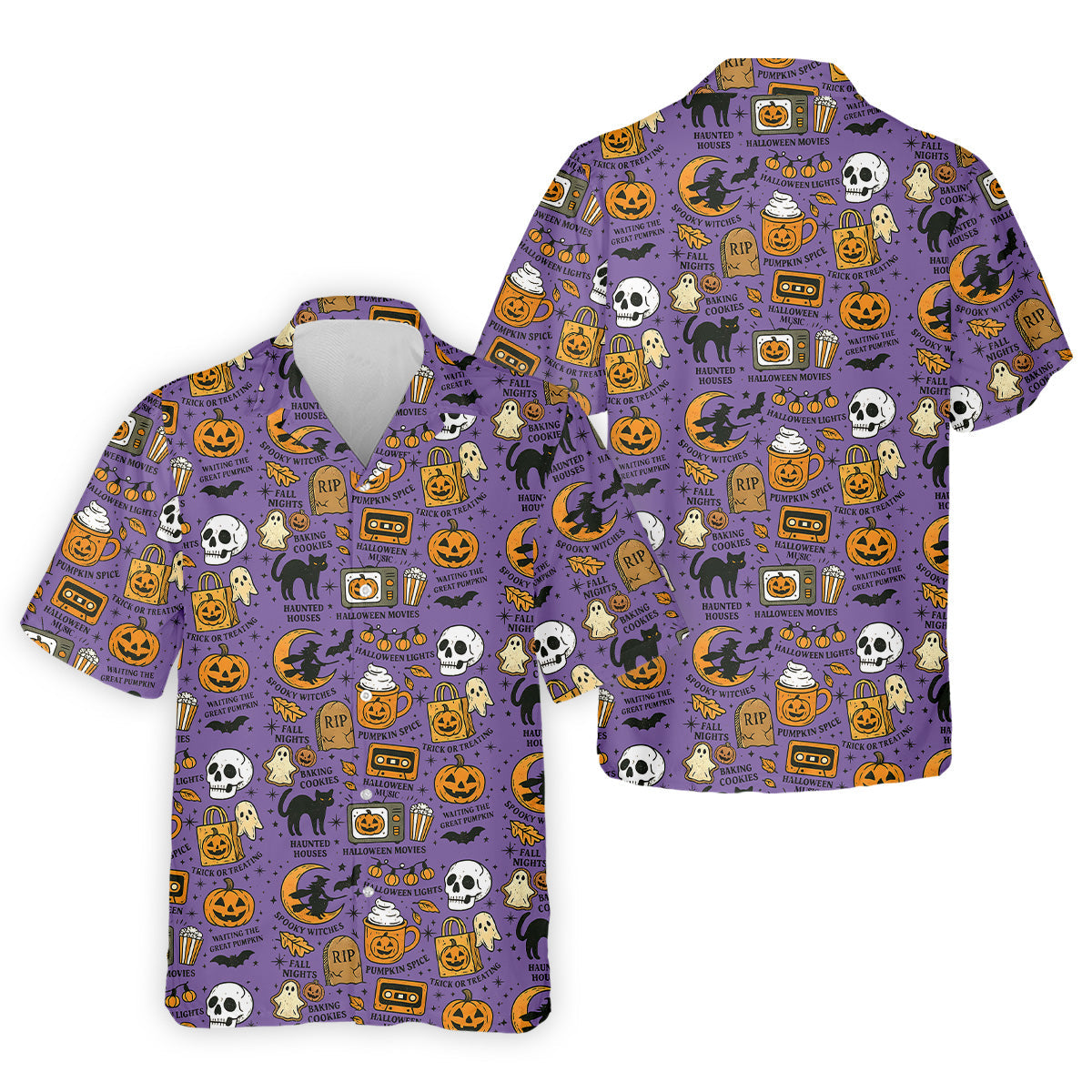 Purple Halloween Skull Golf Shirt, Spooky Cat, Mens Golf Polo Shirts, Halloween Theme Shirts, Golfing Apparel