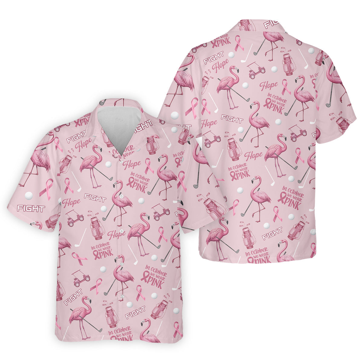 Funny Flamingo Pink Ribbon Men's Polo Shirt, Breast Cancer Awareness Shirt, Golf Shirts For Men