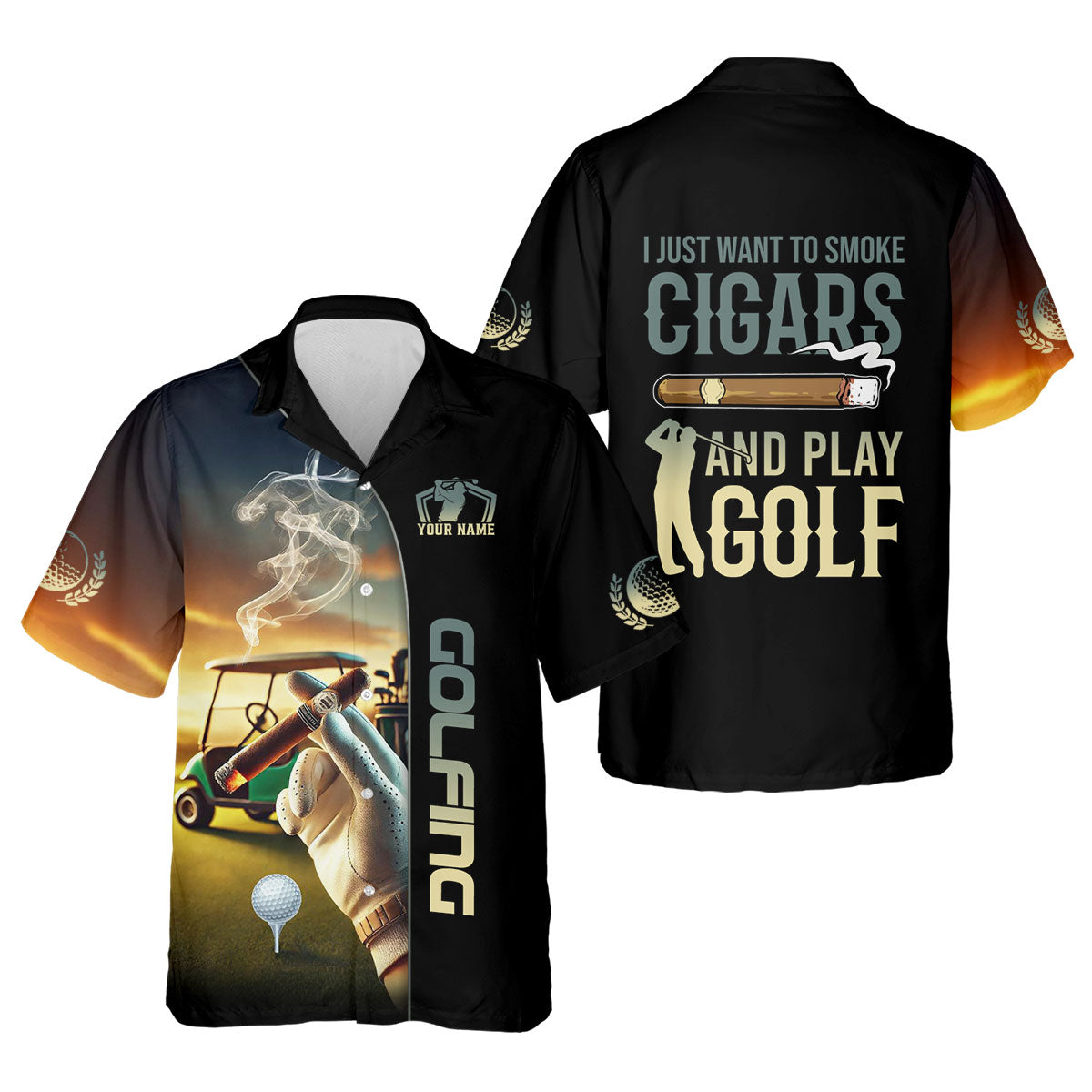 I Just Want To Smoke Cigars And Play Golf Personalized Men's Golf Polo Shirt, Christmas Golf Gift
