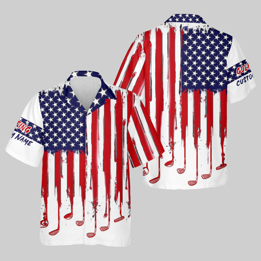American Flag Custom Golf Polo Shirt, US Patriotic Pride Unisex Tropical Hawaiian Aloha Shirt, Summer Vacation