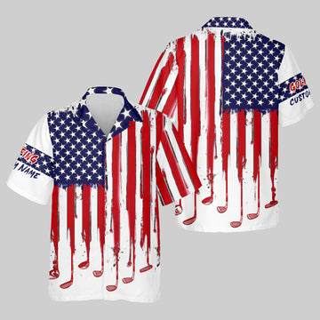 American Flag Custom Golf Polo Shirt, US Patriotic Pride Unisex Tropical Hawaiian Aloha Shirt, Summer Vacation
