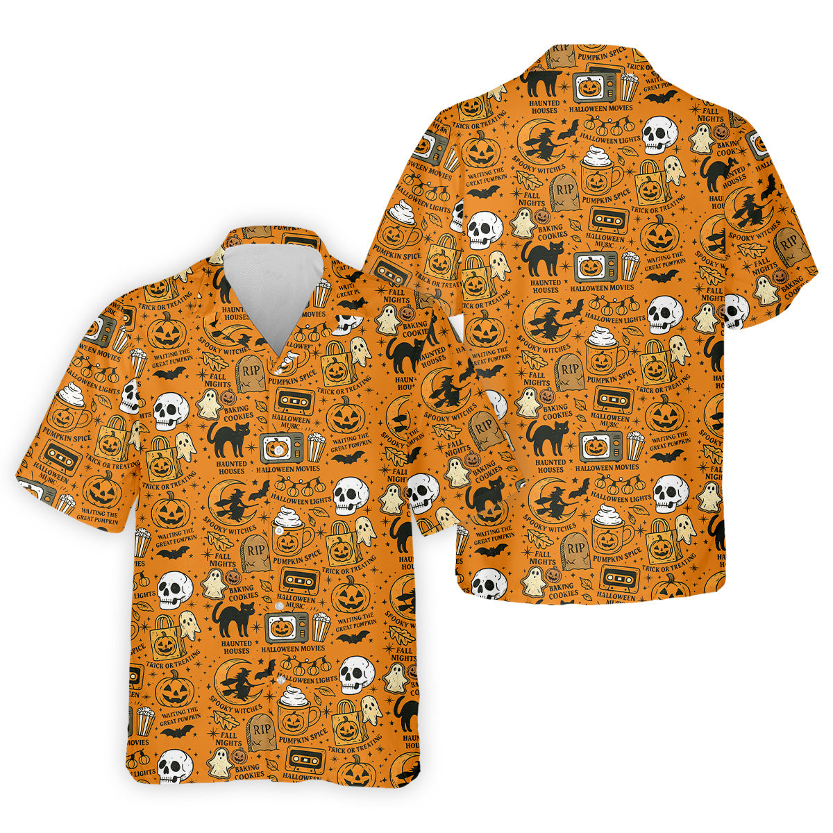 Orange Halloween Cat Golf Polo Shirts, Halloween Theme Shirts, Mens Golf Polo Shirts, Golfing Apparel