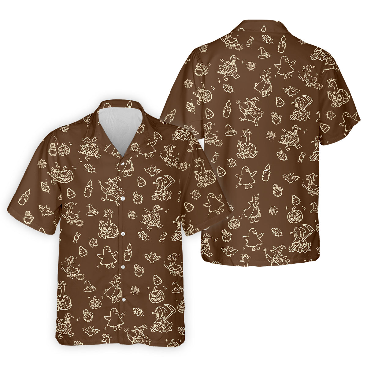 Goose Halloween Golf Shirt, Pumpkin Pattern Golf Shirt, Brown Golf Polo, Long Sleeve Golf Shirts, Men Golf Polo