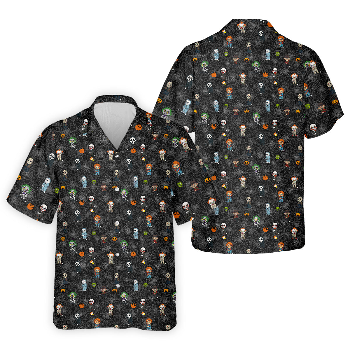 Funny Horror Character Black Golf Polo Shirt, Horror Movie Shirt, Halloween Golf Shirt, Fun Golf Polos For Men