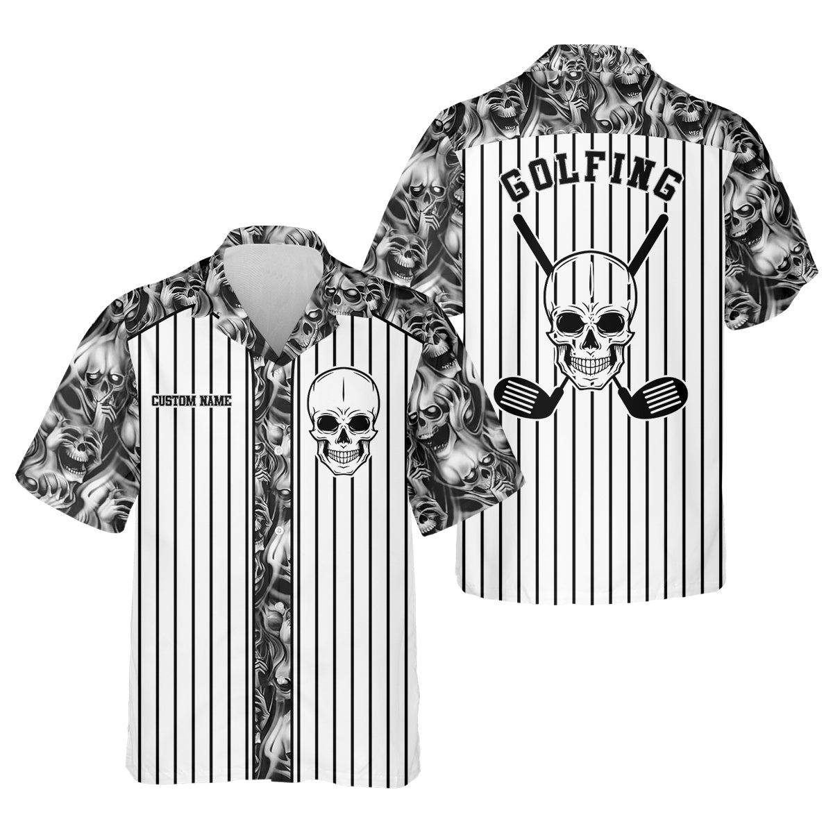 Custom Skull Polo Shirt, Golfing Apparel, Mens Golf Gift, Funny Golf Polos